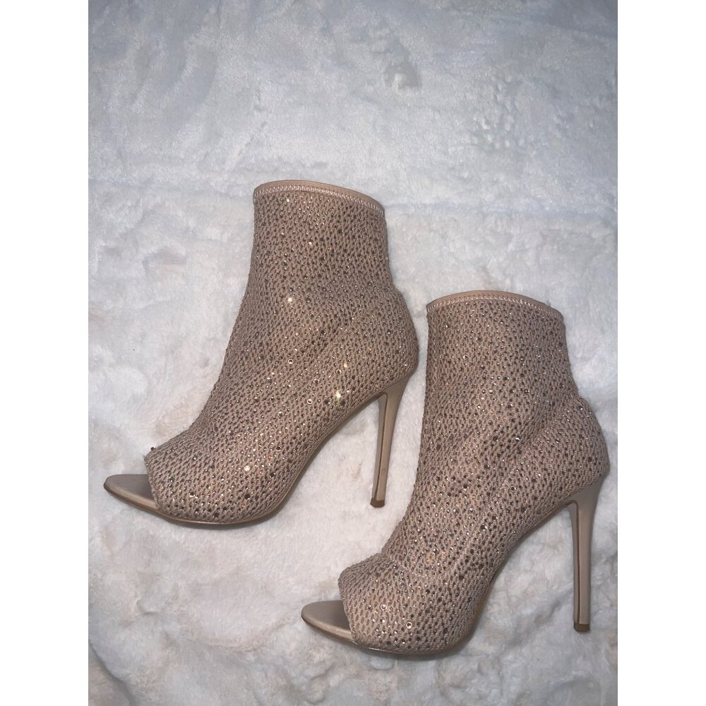 Aldo Sequin Peep-Toe Stiletto Booties – Rose Gold/Tan‎ – Size 9 - Picture 4 of 10